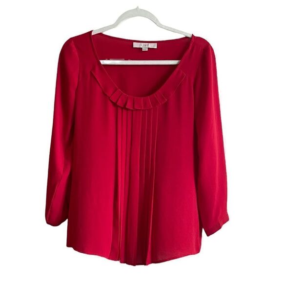 LOFT Tops - Loft Red pleated blouse womens size XS Grannycore office business